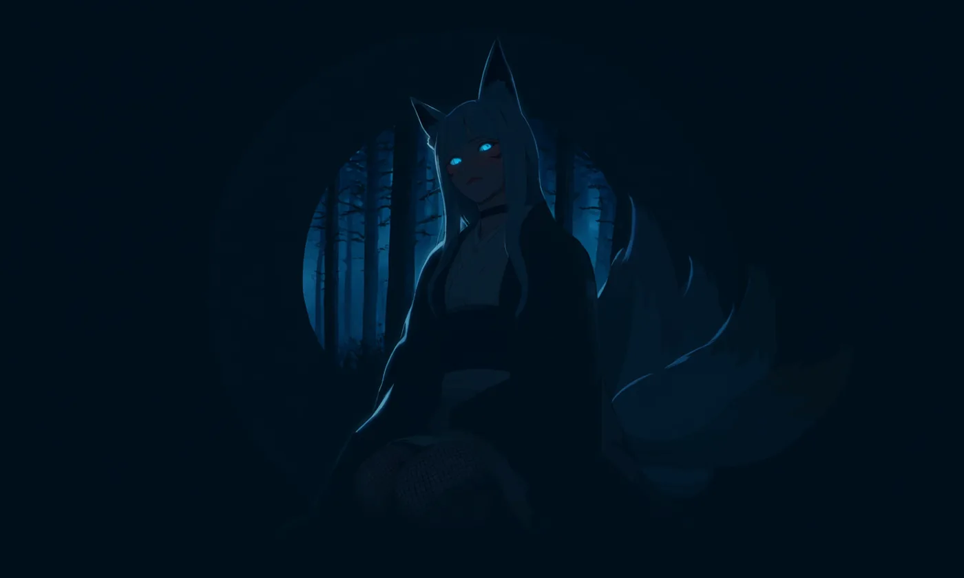 Kitsune spirit under a pale moon — cover art for the scotoma model