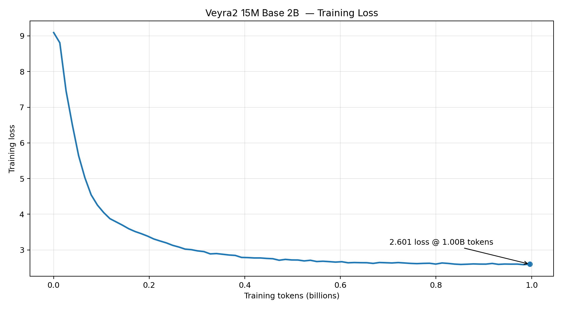 Training loss over 1B tokens